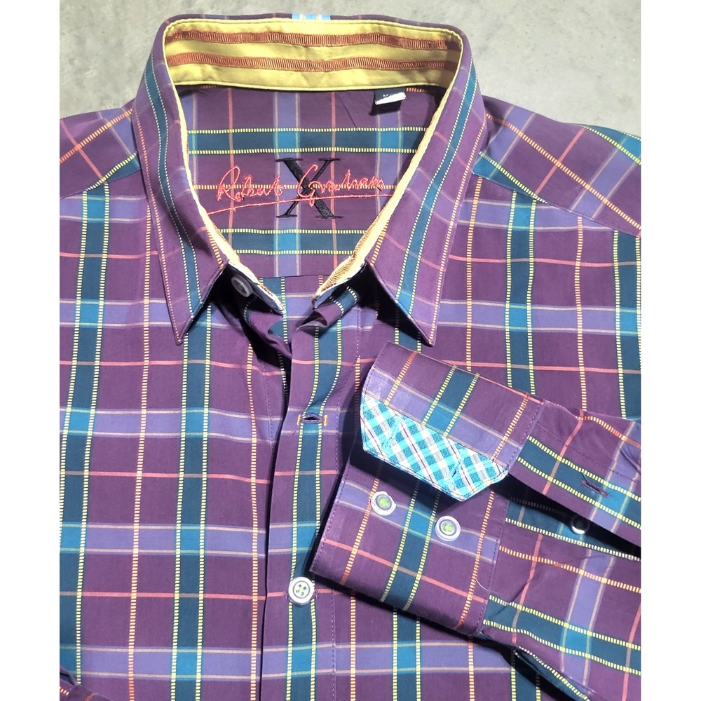 Robert Graham X Collection Men's Medium Purple Plaid Flip Cuff Button Front